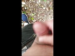 Cumshot quickly in the forest