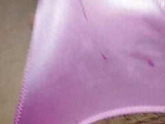 Soaking a satin thong with cum inside and out