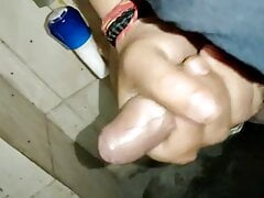 Boy Masterbating in toilet with big cock and cum so large