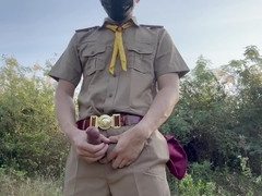 Mischievous guy Scout ejaculates in public