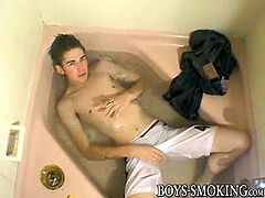 youthful smoker launches jizm over freshly washed bod solo