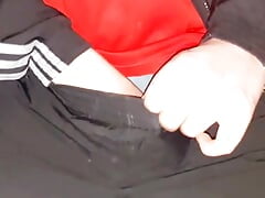 BOY CUMMING OVER ADIDAS TRACKIE BOTTOMS