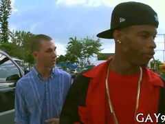 Watch this hot interracial couple get down and dirty in the rearview