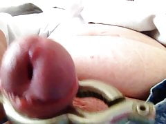 Frenulum and foreskin stretching excersise Extreme closeup