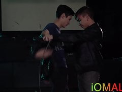 Latino BDSM twinks fucking raw after blowjob in dungeon