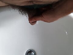 Pee in the bathroom sink in the new green panties of my GF