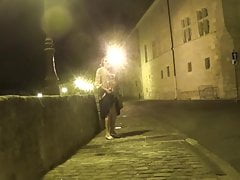 tranny transvestite sounding dildoing in town in lingerie