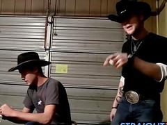 Amateur cowboys Ty and Lee wanking their cocks in the garage