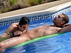 Boys on holiday find it amazing to fuck by the pool all day