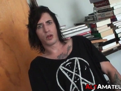 Alternative amateur with tattoos vigorously masturbates