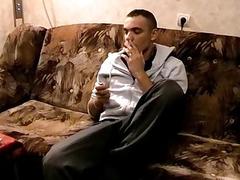 Horny bloke smoking solo before fingering his ass and masturbating