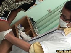 Asia doctor fingers and barebacks twink in missionary