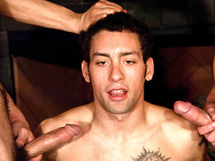 Three studs fucking the holes of the tied up skinny lad