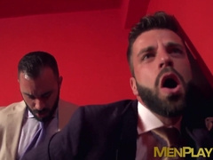 Bondage with two classy dudes ends with some nice hard anal