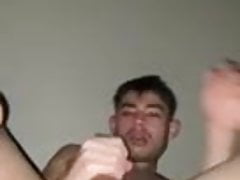 Slut cums while fucking his ass with a bat