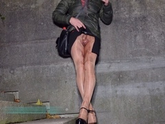 Wet and wild: Public nylon leg action with urine and a cum shower!