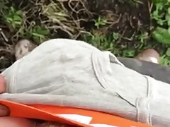 Exposing my hard white cock outdoors