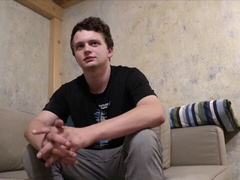 Scrawny twink takes a facial after POV anal