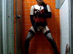 Amateur Japanese CD rides sex toy in public shower