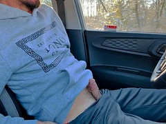 Handjob and fingers in the car + moaning + ball squeeze