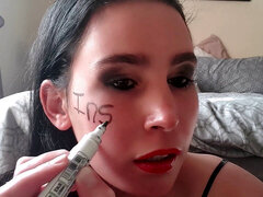 Slobber, body writing, faux-cock
