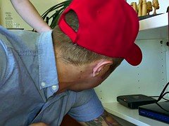 Repair man bangs Alice March in the ass