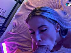 Big Tits Blonde Gags on Juicy Cock