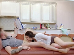 Big booty brunette is serving the horny debt collector