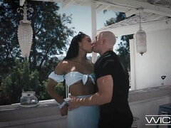 Hot brunette, small tits, deep-throat