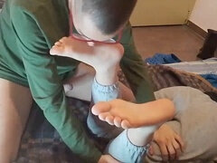 Footjob, perfect feet, huge cumshot