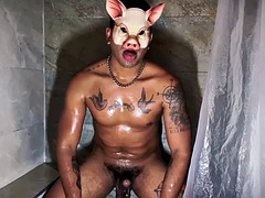 Bastard pig:black cock pissing humiliation