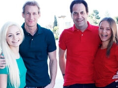 Teen with nice ass Liza Rowe takes a massive cock in her small mouth