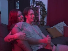 Gentle Femdom Handjob Milking Huge Cock - Amateur Redhead Sofi Dominates Cedric
