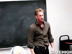 Petite ebony teen seduces older teacher for hardcore fucking and spanking