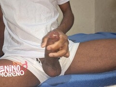 Black amateur gay guys enjoy handjob in sexy lingerie