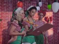 Ass licking, Blonde, Brunette, Doggystyle, Ebony, Hd, Short hair, Threesome