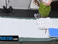 Sonny Mckinley, the busty patient, takes a wild fngering in the doctor's office - Perv Doctor's POV