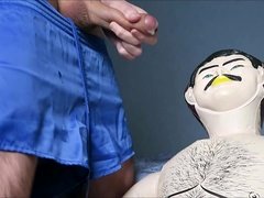 Male doll fuck with Adidas shorts on