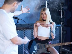 Hot Blonde Stepsister Sucks and Fucks Lucky Stepbro After Guitar Play