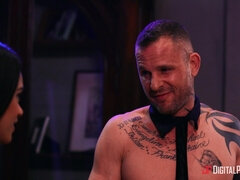 Queue, Noir ébène, Faciale, Bâillonner, Interracial, Fille latino, Léchez, Petite femme