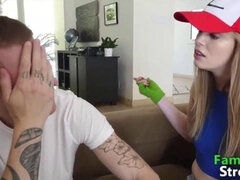 Step-siblings get kinky with each other and their pokes in Family Stroke.net