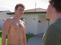 Tall lad meets the new neighbour and talks him into sex