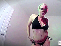 super-naughty zombie gets her pack of hard-on and jizz