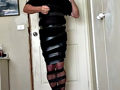 Daisy all taped up in a tight black dress