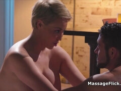 Oily titty fuck massage with curvy masseuse