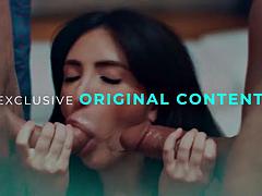 デカチン, フェラチオ, イく瞬間, ラティーナ, オマンコ, 赤毛, オッパイの, 濡れ