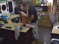 Babe with glasses smashed by pawn dude at the pawnshop