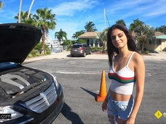 Joceyln Stone gets stranded with a broken car and fucks for help!