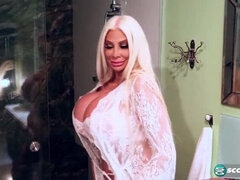 Blonde Barbie Nicole Solo Masturbation in Bathroom - Big Tits Wonder Woman Fantasy