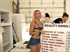 デカパイ, ブロンド, フェラチオ, 茶髪の, 巨乳な, お金, 現実, 三人